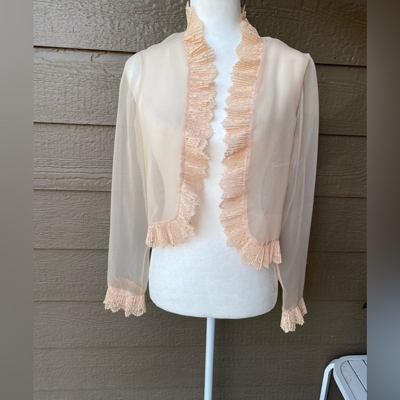 Vintage handmade sleeve lace ruffle detail mesh top bohemia, Victorian - Picture 1 of 12